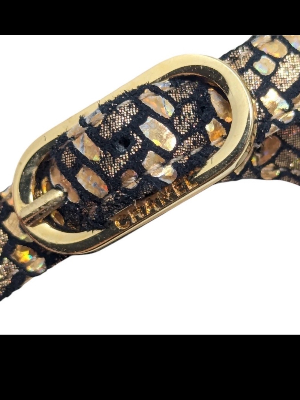 CHANEL Black & Gold Chain T-Strap Sandals - Picture 8 of 8